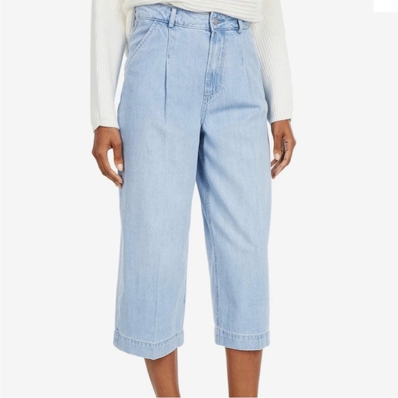 Paige Clarice Pleated Light Wash Cullote Fauna - Picture 1 of 6